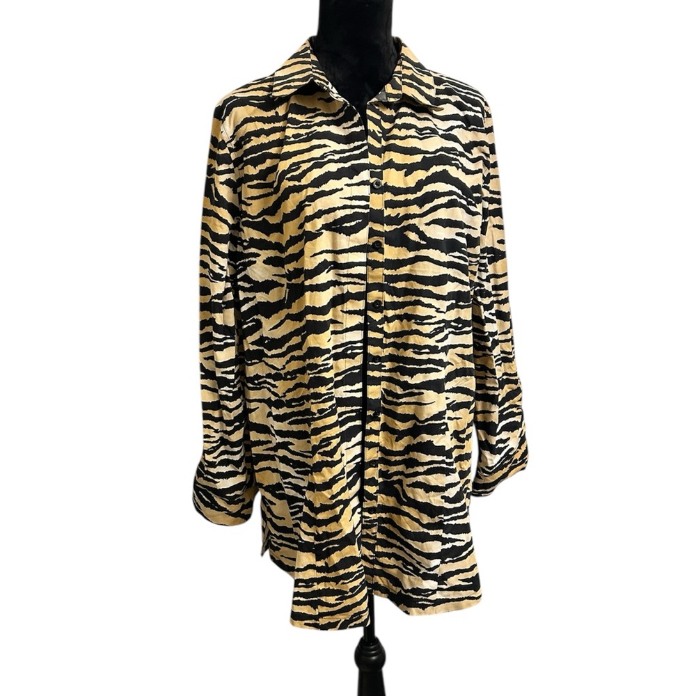 Chico's Black and Tan Animal Print Button Up Shirt Size 3 (XL)